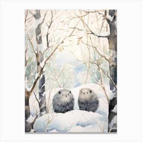 Winter Watercolour Porcupine 2 Canvas Print