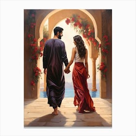 Man And A Woman Holding Hands Canvas Print