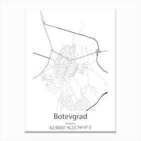 Botevgrad,Bulgaria Minimalist Map Canvas Print