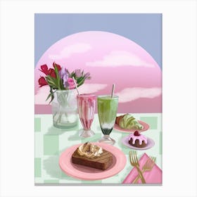 Pink And Green Flower Still Life Canvas Print