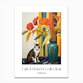 Cats & Flowers Collection Calla Lily Flower Vase And A Cat, A Painting In The Style Of Matisse 0 Canvas Print