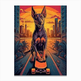 Doberman Pinscher Dog Skateboarding Illustration 1 Canvas Print