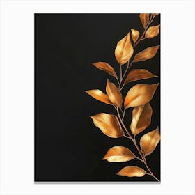 Golden Leaves On Black Background 3 Canvas Print