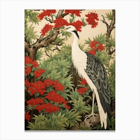 Woodland Sage And Bird 2 Vintage Japanese Botanical Canvas Print