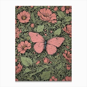 Pink Flowers And Butterflies Canvas Print