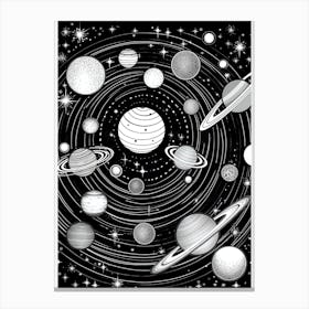 Black And White Drawing Of The Solar System Canvas Print