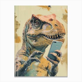Dinosaur On A Phone Muted Tones Canvas Print