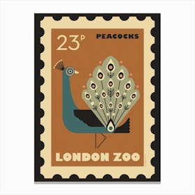 London Zoo Stamp Peacock Bird Kids Art Print Canvas Print