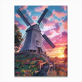 Windmill At Sunset Canvas Print