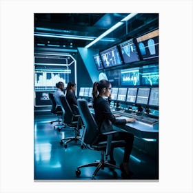 Cyber Industrial Automation Control Room With Sleek Ergonomic Workstations Translucent Holographic (1) Canvas Print