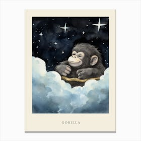 Baby Gorilla 3 Sleeping In The Clouds Nursery Poster Canvas Print