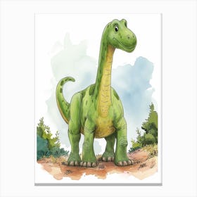 Cute Watercolour Of A Camarasaurus Dinosaur 4 Canvas Print