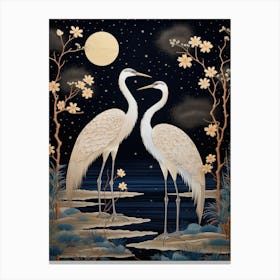 Two Cranes At Night 4 Canvas Print