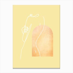 Line Art Woman Hiding Back Pose Pastel Canvas Print