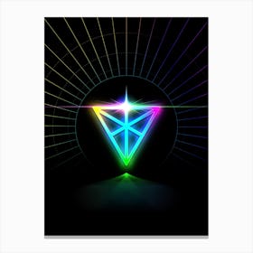 Neon Geometric Glyph in Candy Blue and Pink with Rainbow Sparkle on Black n.0168 Canvas Print