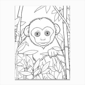 Line Art Jungle Animal White Faced Capuchin 3 Canvas Print