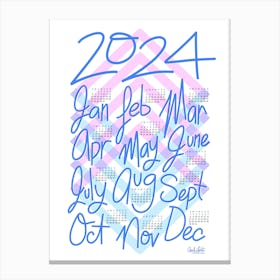 2024 Calendar in Bright Pink and Blue Diamonds Canvas Print