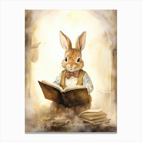 Bunny Reading Rabbit Prints Watercolour 10 Canvas Print