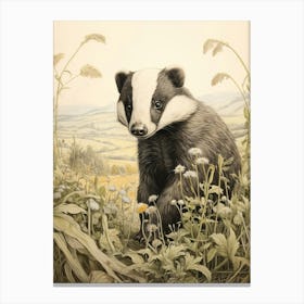 Storybook Animal Watercolour Badger 1 Canvas Print