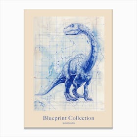 Maiasaura Dinosaur Blue Print Sketch 3 Poster Canvas Print