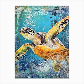 Textured Sea Turtle Collage With Bubbles 1 Canvas Print