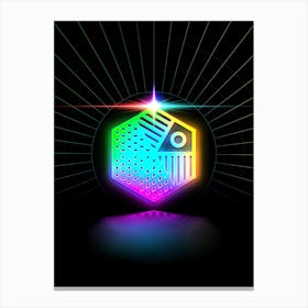Neon Geometric Glyph in Candy Blue and Pink with Rainbow Sparkle on Black n.0387 Canvas Print