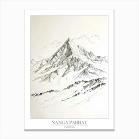 Nanga Parbat Pakistan Line Drawing 1 Poster Canvas Print