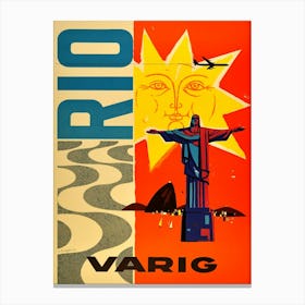 Vintage Travel Poster For Rio De Janeiro By Varig Airlines Canvas Print