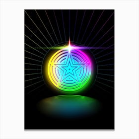 Neon Geometric Glyph in Candy Blue and Pink with Rainbow Sparkle on Black n.0251 Canvas Print