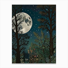 Moonlight In The Forest Style William Morris Art Print 9 Canvas Print