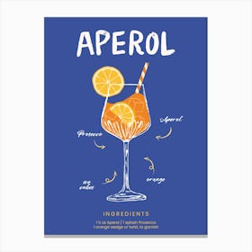 Aperol Recipe Cocktail Blue Print Canvas Print