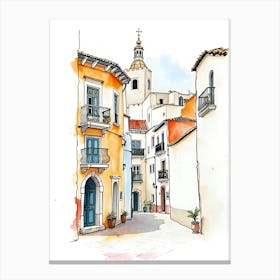 Watercolor Sketch Of A Street In Spain Canvas Print