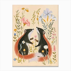 Folksy Floral Animal Drawing Skunk 2 Canvas Print