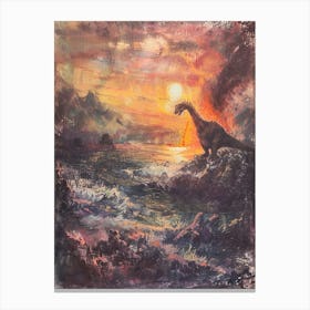 Dinosaur Silhouette Impressionism Painting Canvas Print