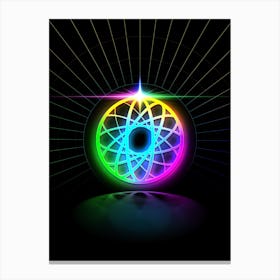 Neon Geometric Glyph in Candy Blue and Pink with Rainbow Sparkle on Black n.0237 Canvas Print
