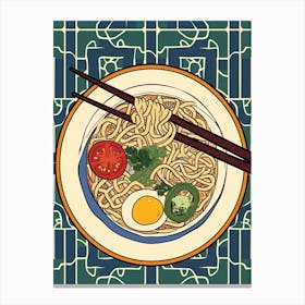 Ramen With Boiled Eggs On A Tiled Background 3 Canvas Print