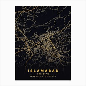 Islamabad Pakistan Black And Gold Map Canvas Print