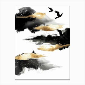 Black And Gold Birds Canvas Print