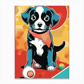 Retro Puppy Playing Canvas Print