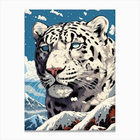 Snow Leopard Animal Drawing In The Style Of Ukiyo E 4 Canvas Print