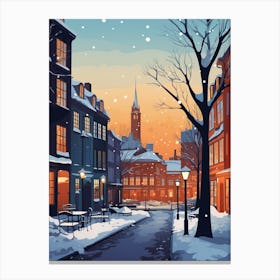 Winter Travel Night Illustration Copenhagen Denmark 5 Canvas Print
