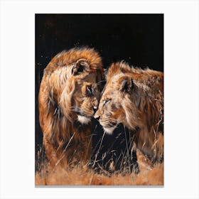 African Lion Mating Rituals Acrylic Painting 2 Canvas Print