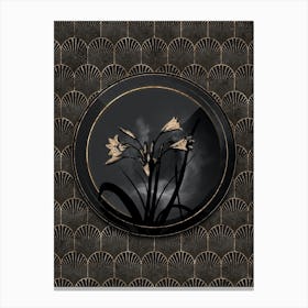Shadowy Vintage Malgas Lily Botanical in Black and Gold n.0090 Canvas Print