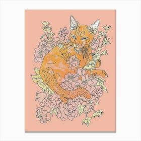 Cute Abyssinian Cat With Flowers Illustration 3 Canvas Print
