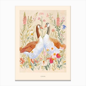 Folksy Floral Animal Drawing Goose 4 Poster Canvas Print