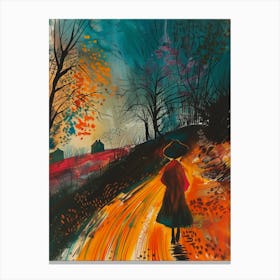 Woman Walking Down A Road Canvas Print