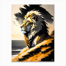 Lion On The Rocks Canvas Print