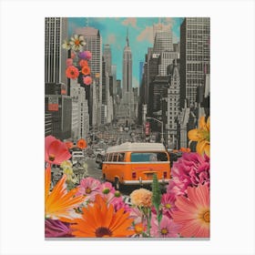 New York City   Floral Retro Collage Style 1 Canvas Print