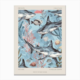 Pastel Blue White Tip Reef Shark Watercolour Seascape Pattern 1 Poster Canvas Print