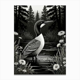 Bird Linocut Common Loon Art 1 3 Canvas Print